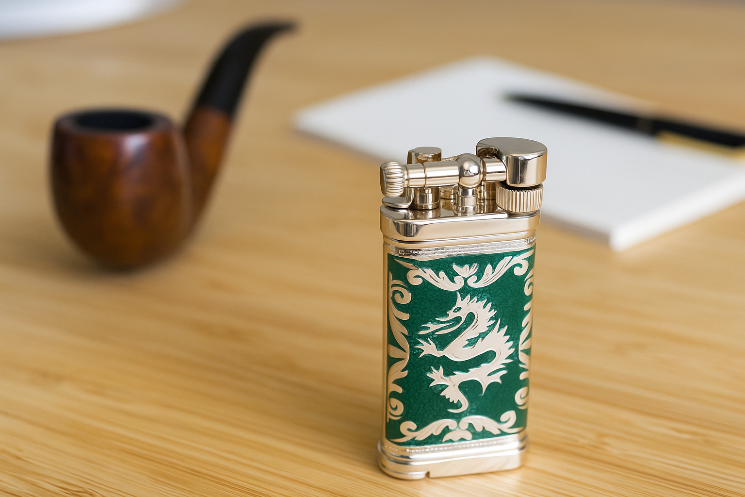 Sillem´s Pfeifenfeuerzeug Old Boy LEA Dragon 2 Face Sterling Silber - Emaille Grün Sillem´s Pfeifenfeuerzeug Old Boy LEA Dragon 2 Face Sterling Silber - Emaille Grün