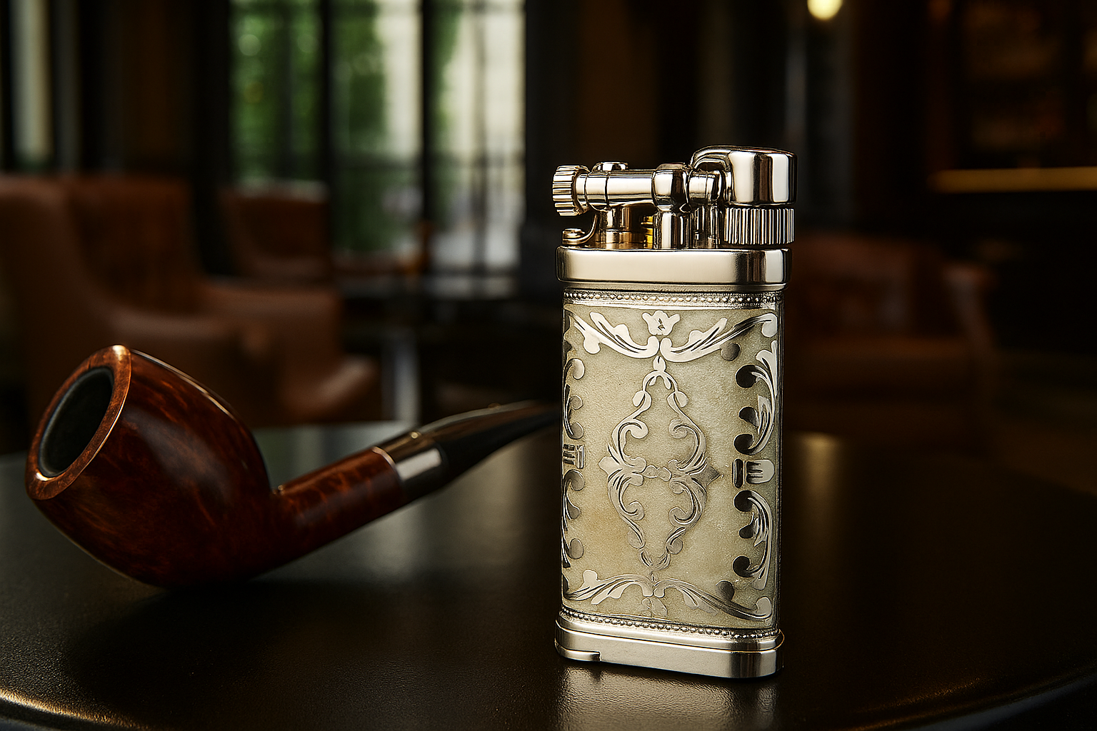 Sillem´s Pfeifenfeuerzeug Old Boy LEA 2 Face Sterling Silber - Emaille Pearl