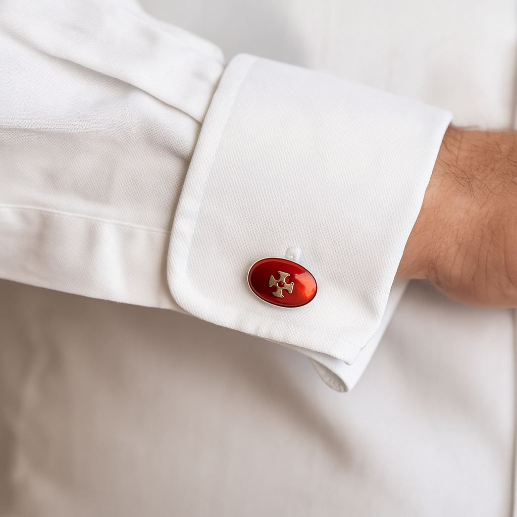 Sillem´s Manschettenknöpfe oval mit Klappverschluß - Sterling Silber Emaille Rot