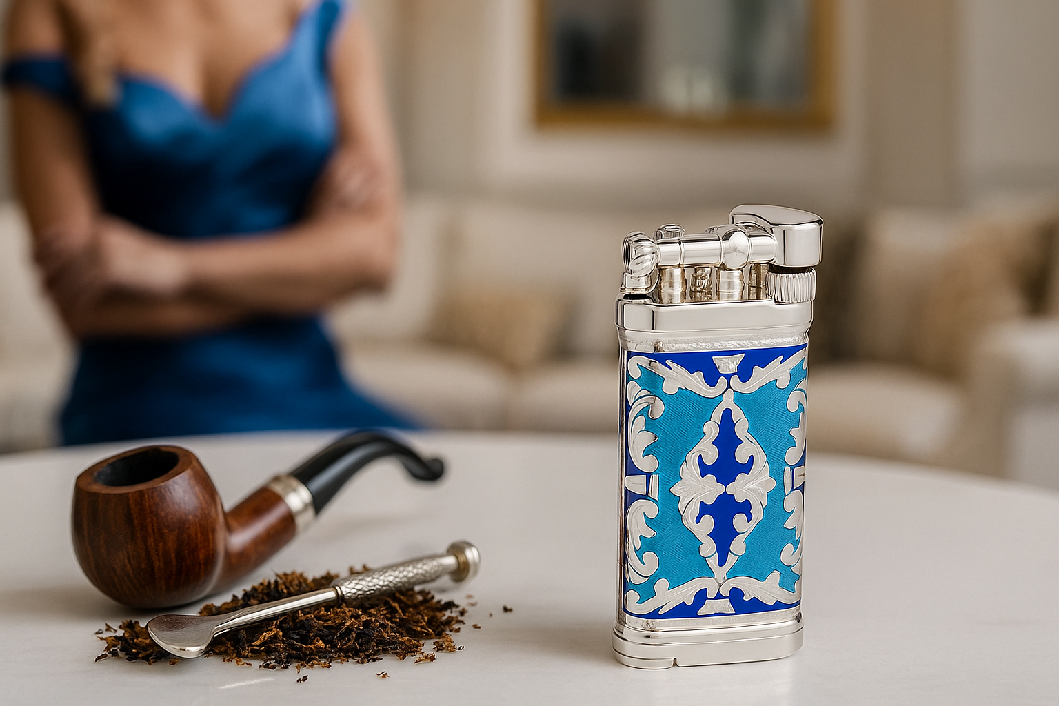 Sillem´s Pfeifenfeuerzeug Old Boy LEA 1 Face Sterling Silber - Emaille Blau Sillem´s Pfeifenfeuerzeug Old Boy LEA 1 Face Sterling Silber - Emaille Blau