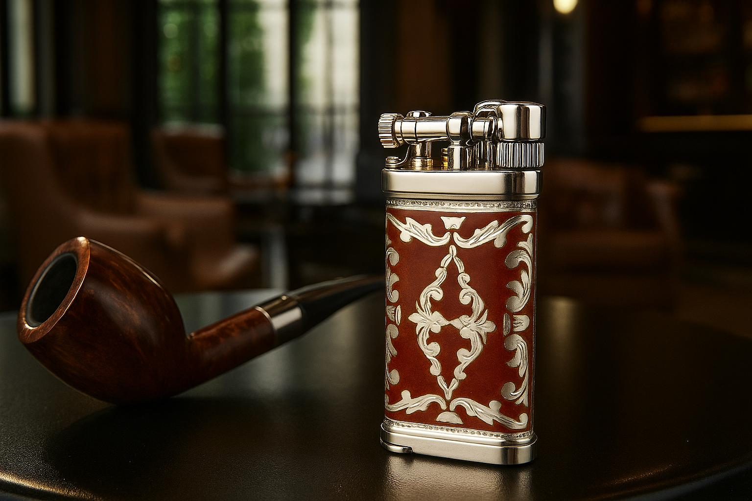 Sillem´s Pfeifenfeuerzeug Old Boy LEA 1 Face Sterling Silber - Emaille Rot