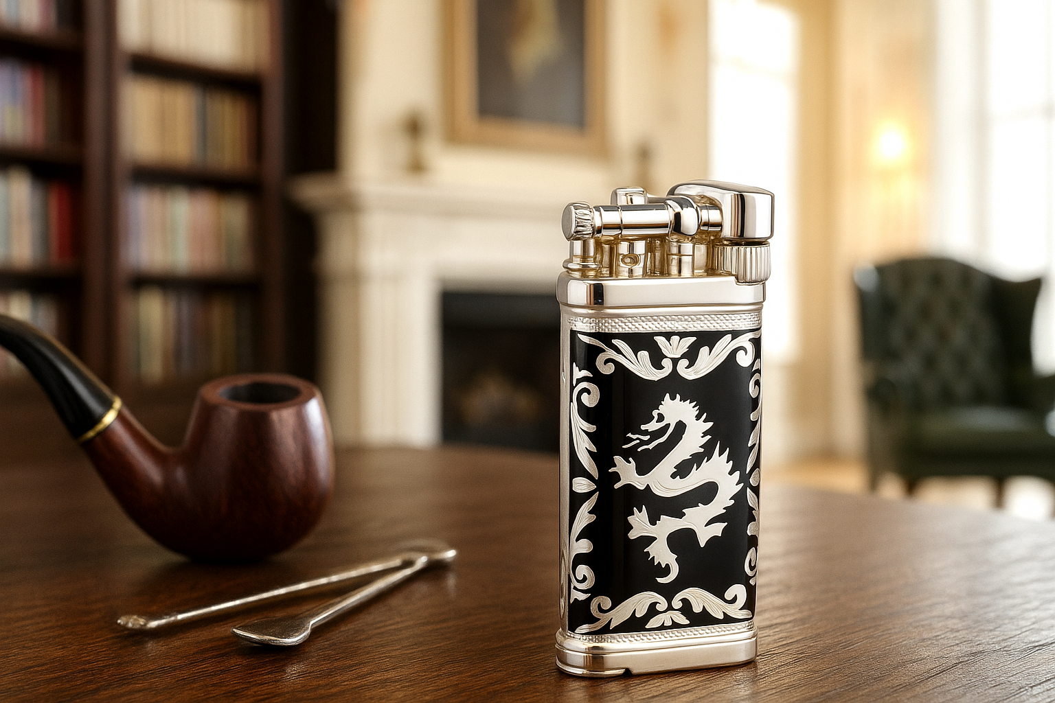 Sillem´s Pfeifenfeuerzeug Old Boy LEA Dragon 2 Face Sterling Silber - Emaille Schwarz Sillem´s Pfeifenfeuerzeug Old Boy LEA Dragon 2 Face Sterling Silber - Emaille Schwarz