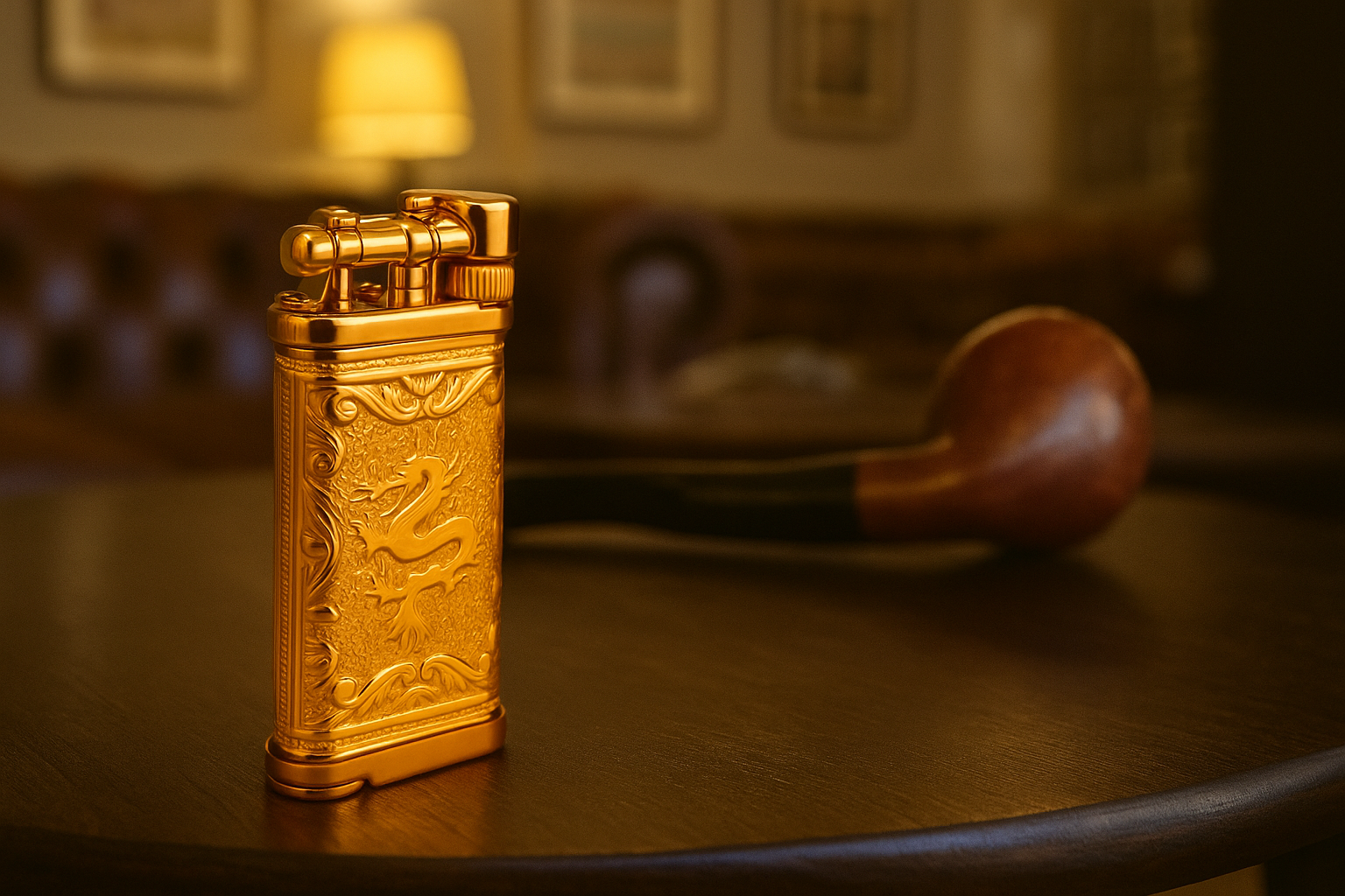 Sillem´s Pfeifenfeuerzeug Old Boy LEA Dragon 2 Face Sterling Silber - Puro Gold