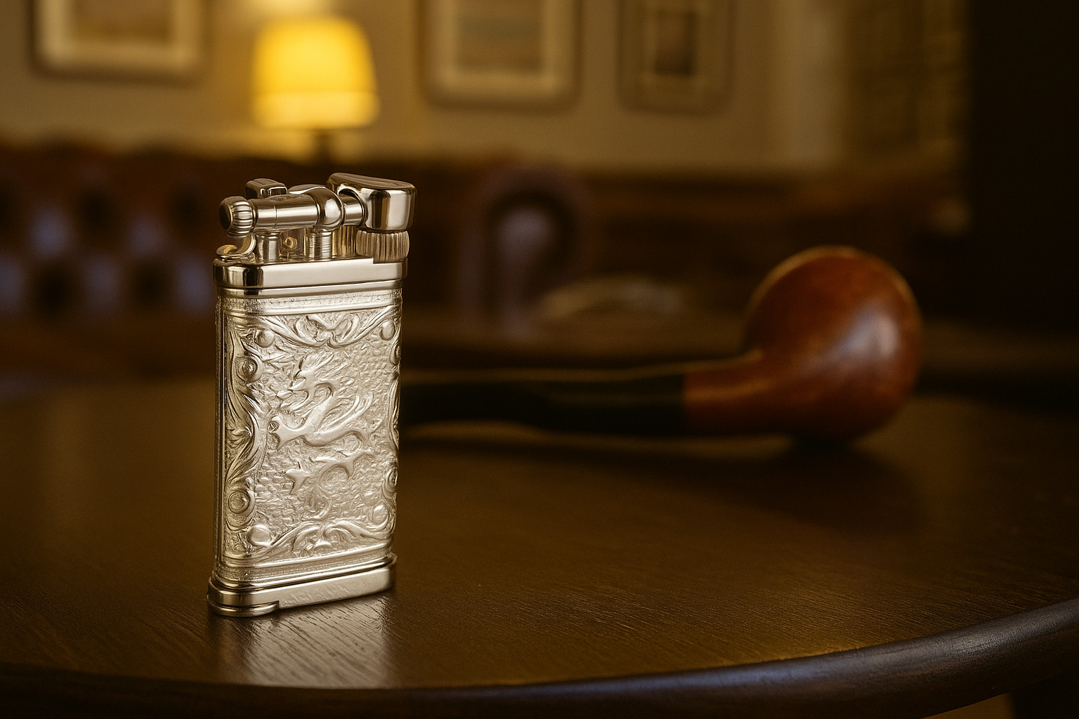 Sillem´s Pfeifenfeuerzeug Old Boy LEA Dragon 2 Face Sterling Silber - Puro