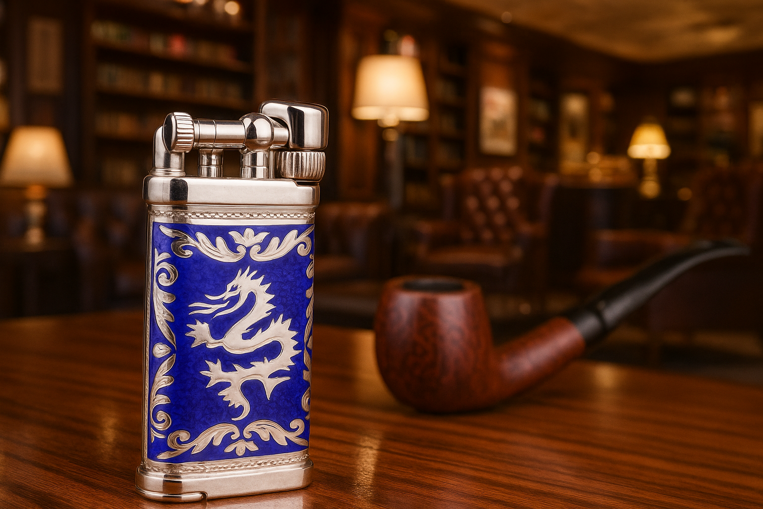 Sillem´s Pfeifenfeuerzeug Old Boy LEA Dragon 2 Face Sterling Silber - Emaille Royal Blue Sillem´s Pfeifenfeuerzeug Old Boy LEA Dragon 2 Face Sterling Silber - Emaille Royal Blue