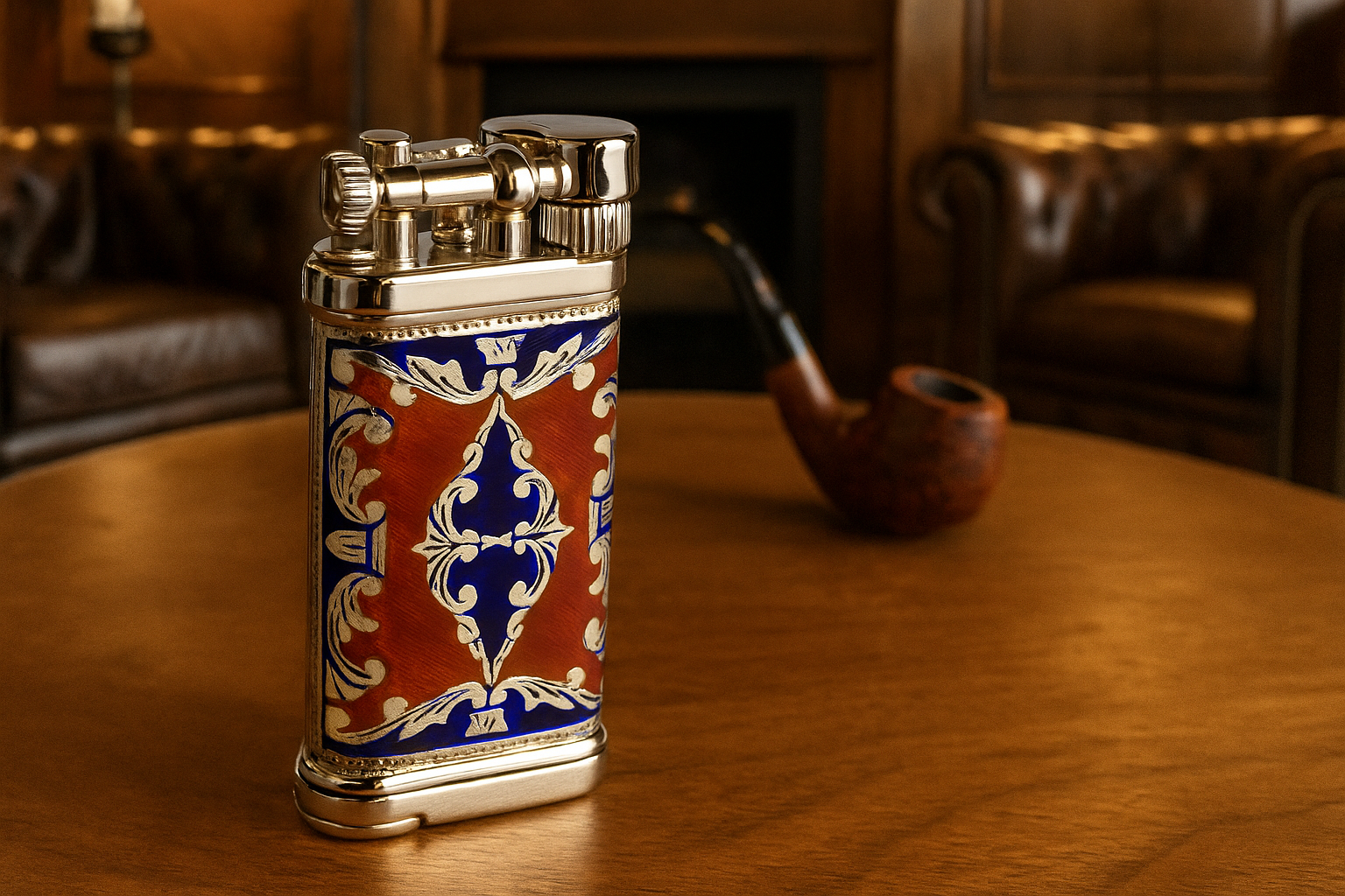 Sillem´s Pfeifenfeuerzeug Old Boy LEA 1 Face Sterling Silber - Emaille Rot-Blau Sillem´s Pfeifenfeuerzeug Old Boy LEA 1 Face Sterling Silber - Emaille Rot-Blau